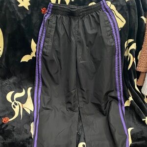 Black Track Pants with Purple Stripes